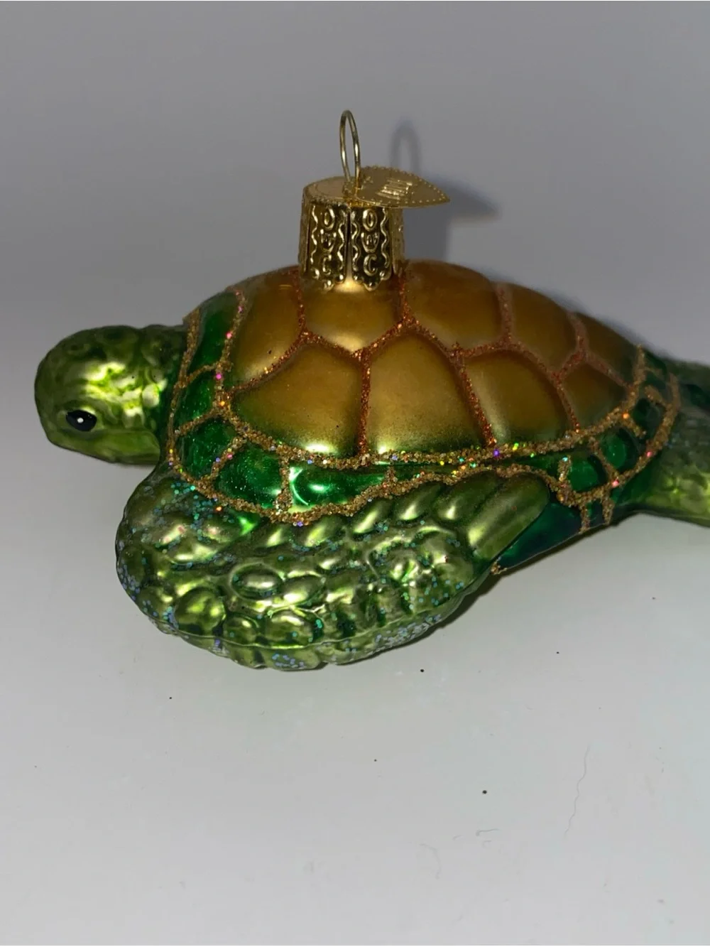 Old World Christmas Green & Gold Glass Sea Turtle Ornament Habitat Décor